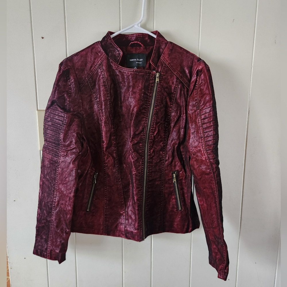Rebecca Elliot Burgundy Faux Leather Jacket Size M